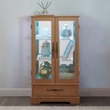 Lighted Glass Curio Display Cabinet with Adjustable Shelves - 2 Doors, 1 Drawer, LEDs, Elegant W1758P290020