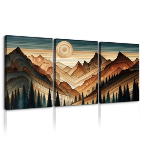 ZUN 3 Panels Framed Abstract Wood Grain Boho Style Mountain & Forest Canvas Wall Art Decor,3 Pieces W2060P155535