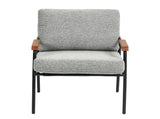 Modern Accent Chair with Natural Wood Armrests Black Metal Frame, Light Gray Upholstered Seat W2215P248473