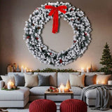 60in Pre-lit Snow Flocked Christmas Wreath, Lighted Artificial Xmas Wreath with 220 Warm White 64702689