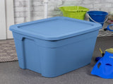 (4 pack) 18 Gallon Tote, Plastic Storage Bin with Snap-on Lid, Stackable, Blue 01884659