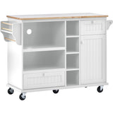 Kitchen Island Cart with Storage Cabinet and Two Locking Wheels,Solid wood desktop,Microwave WF296670AAW
