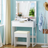 White particleboard with a 3-compartment, 1-drawer dressing table set with 8 three-color light 02363232