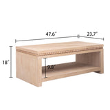 Modern Wood Coffee Table with Beaded Trim 47" Rectangular Coffee Table with Open Storage Shelf, W2729P298164