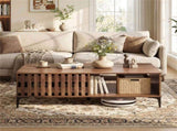 47 Inch Mid-Century Coffee with Storage Cabinets & Open Compartment, Walnut Wooden Look Accent 06885570