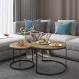 Nesting Coffee Table Set of 2, 27.6inch Round Coffee Table Industrial Wood Finish with Sturdy Metal 47776106