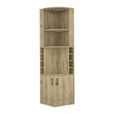 Syrah Corner Bar Cabinet, Eight Bottle Cubbies, Double Door, Two Open Shelves B070P211048