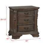 ZUN Traditional Nightstand End Table with Three Storage Drawers Grey Decorative Drawer Pulls 1pc Solid ESFCRMB1120-2