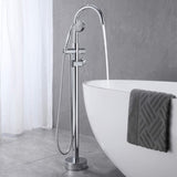 Freestanding Tub Filler Bathtub Faucet Chrome with Hand Held Shower Floor-Mount W122453940