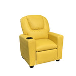 ZUN Marisa 22" Yellow PU Leather Kids Recliner Chair with Cupholder B061110703