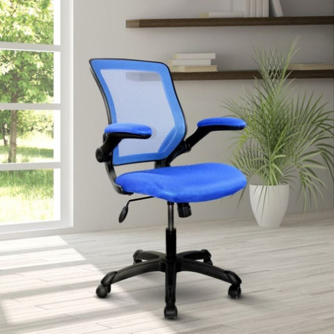 ZUN Mesh Task Office Chair with Flip Up Arms, Blue 11465606