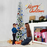 Artificial 5ft Flocked pencil Christmas Tree with 263 PVC Branch Tips, 100L Warm white led, Foldable 96198397