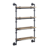 4 Tier Wall Shelf with Metal Tube, Oak and Sandy Black B016P324181
