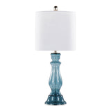 Bishop 25" Contemporary Glass Table Lamp in Clear Angel Blue Seeded Glass, Polished Nickel and White B202P224034