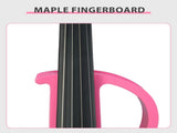 Full Size 4/4 Bunnel Edge Electric Silent Violin with Case Bow Rosin Headphone Connecting Line Pink 01411358