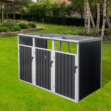 ZUN Garbage Bin Shed Stores 3 Trash Cans Metal Outdoor Bin Shed for Garbage Storage,Grey W1350P230164