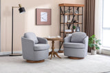 035-Linen Fabric Swivel Accent Chair With Soild Wood Round Brown Base Leg,Light Blue W527134467