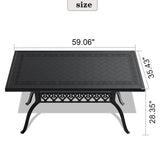 L59.05*W35.43-inch Cast Aluminum Patio Dining Table With Black Frame and Carved Texture on the W1710P166029