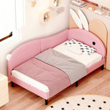 Twin size Upholstered Rabbit-Shape Daybed, Sofabed with Rabbit Ear Headboard, Pink N733P208516H