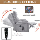 Grey Heat Massage Dual Motor Infinite Position Up to 350 LBS Large Electric Power Lift Recliners W1803P264031
