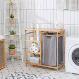 Bamboo Laundry Hamper Stand with 3-Tier Open Shelves 79290074