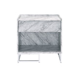 Azrael White Printed Faux Marble & Chrome Finish Accent Table B2726P340578