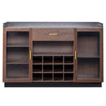 ZUN Double Glass Door with Single Drawer and 12-Bottle Wine Rack Sideboard in Black Frame + Gray-Brown 56154679