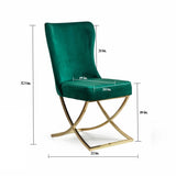 PrimeNest Noblesse Collection Upholstered Gold Legged Dining Chair, Set of 2, Green B030P286150