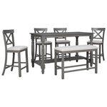 ZUN 6-Piece Counter Height Dining Table Set Table with Shelf 4 Chairs and Bench for Dining Room 22708368