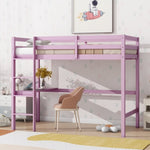 ZUN Twin High Loft Bed, Rubber Wood Loft Bed with Safety Guardrail, built-in desk, ladder,Pink W504P206981