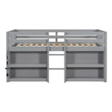 Twin Size Kid Low Loft Bed With Two-Tier Shelves And LED Light For Grey Color W697P153473