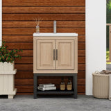 24" Bathroom Vanity White Ceramic Sink & Hot and Cold Faucet , Freestanding Bathroom Cabinet W688P224403