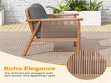 Gray Boho Patio Acacia Wood Chair with Woven Rope Armrests, Cushioned Outdoor Accent Chair for Porch 11342284