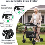 Matinal Foldable Rollator Walkers with Seat for Seniors, 350 lb Capacity, 8'' Big Wheels, 6-Position T3815P362454