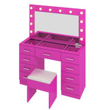 Vanity Desk Set with Large Lighted Mirror and Powre Outlet, Glass Top Makeup with 9 Drawers, 36751052