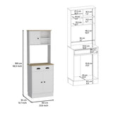 ZUN Kitchen Pantry 67" H, Two Cabinets, Three Doors, Two Open Shelves, One Drawer, Microwave Storage B097133171