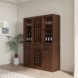 Brown walnut color modular wine bar Cabinet with Storage Shelves with Hutch for Dining Room W331P282805