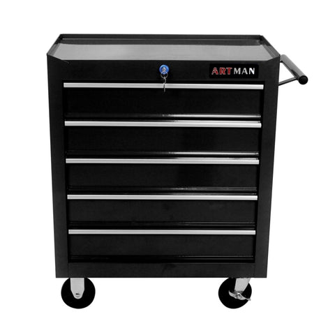 ZUN 5 Drawer Tool Chest, Tool Storage Cabinet for Garage Storage with 4 Wheels and Locking System, BLACK W1102107322