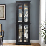 Lighted Glass Curio Display Cabinet with Wood Frame - Elegant Glass Storage for Wine, Toys & W1758P297550