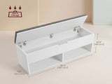 White Shoe Storage Bench with Gray Padded Seat and Hidden Compartment 25858468
