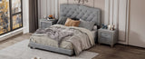 Queen Size Upholstered Bed Frame with Rivet Design, Modern Velvet Platform Bed with Tufted WF316750AAE