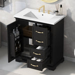 ZUN 30" Bathroom Vanity with Sink, One Package, Black Bathroom Cabinet with Drawers, Solid Frame and MDF N725P192829B