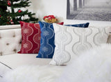 Holiday Blue Velvet Throw Pillow with White Snowflake Embroidery, 20x20 with Insert Set of 4 B357P609100
