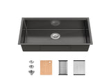 Stainless Steel Kitchen Sink, 30x19 Single Bowl, Undermount Handmade Sink in Black, with Cutting 08831545