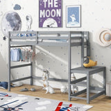 ZUN Twin High Loft Bed with Ladder landing Platform, Ladders, Guardrails,Grey 48977205