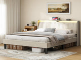 Queen Size Platform Bed Frame with Fabric Upholstered Headboard and Wooden Slats Support 67196705