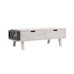 ZUN Antique Wood Coffee Table, Living Room Table with Two Storage Drawers, White Oak & Distressed B107131013