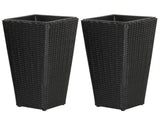 Set of 2 Rattan Planters with Removable Inner Pots, Metal Frame Adjustable Foot Pads for Garde 64398840