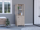 Linen Single Door Cabinet 59" H, Two Interior Shelves, Two Open Shelves, Light Gray B097133249