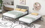 ZUN Full Size Platform Bed with Adjustable Trundle,Gray 29026738